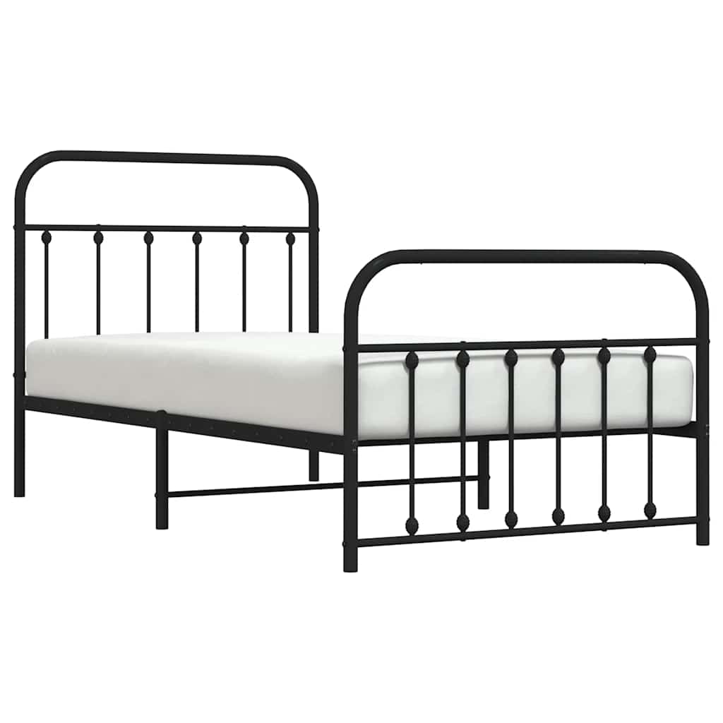 Metal Bed Frame without Mattress with Footboard Black 100x190cm