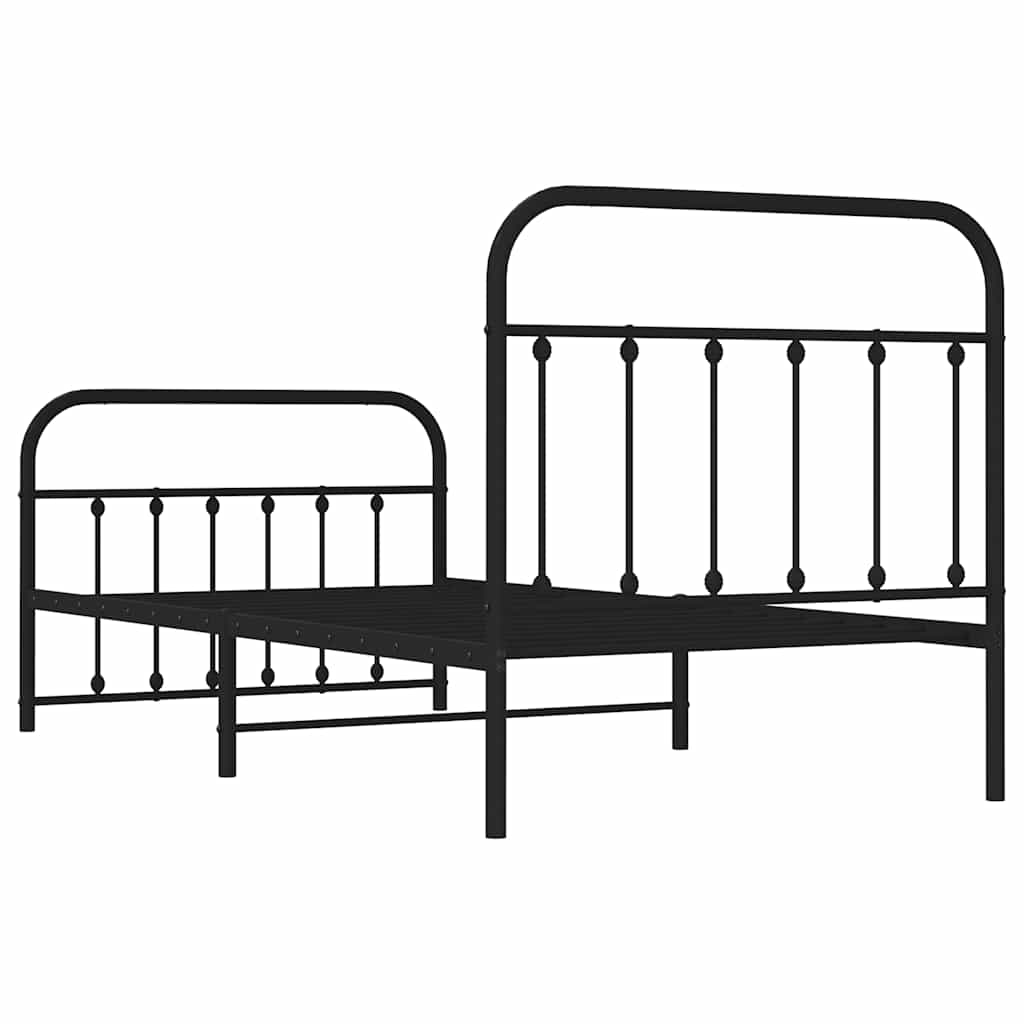 Metal Bed Frame without Mattress with Footboard Black 100x190cm
