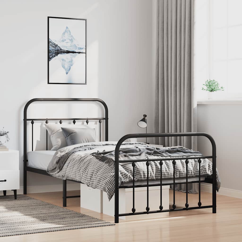 Metal Bed Frame without Mattress with Footboard Black 100x190cm