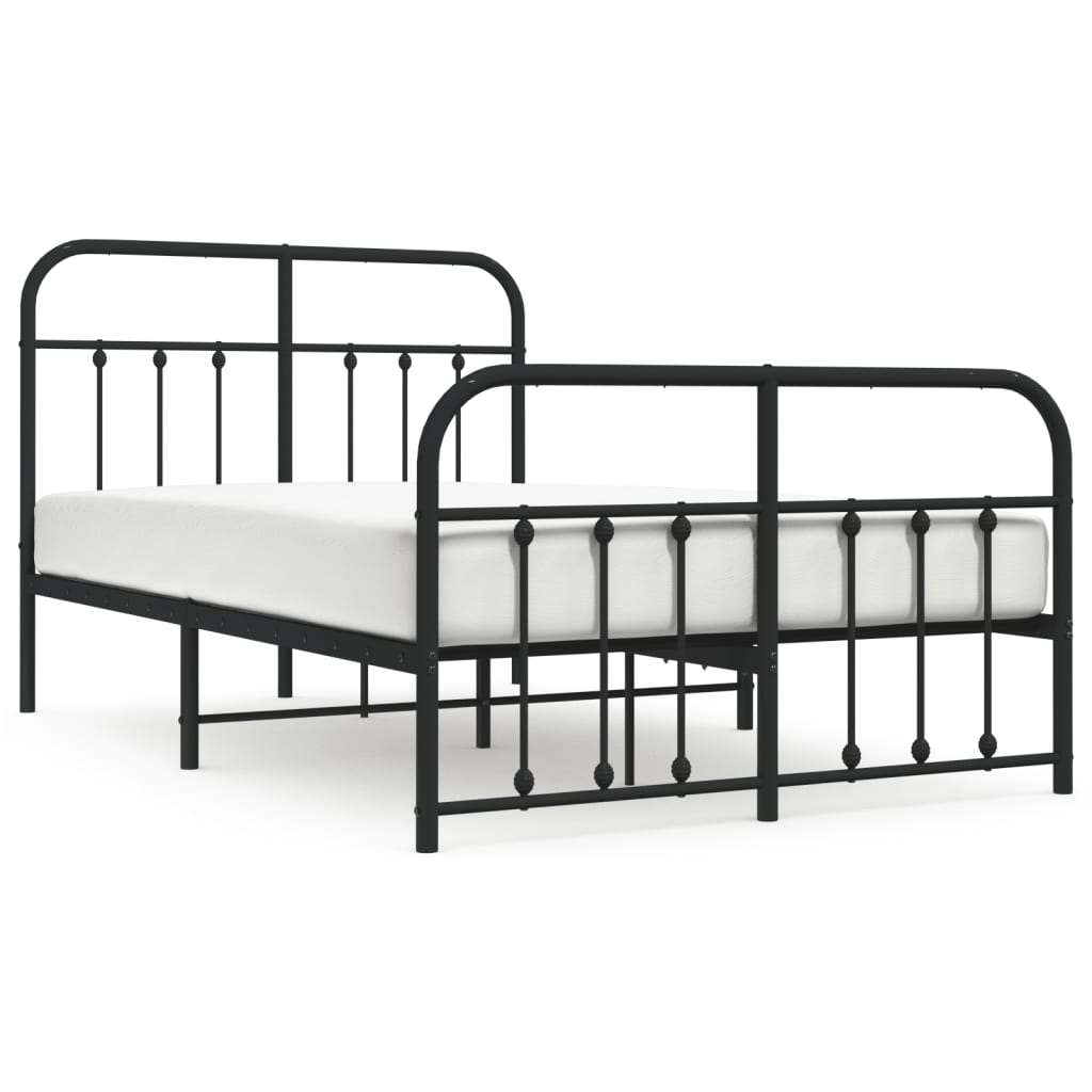 Metal Bed Frame without Mattress with Footboard Black 120x190cm