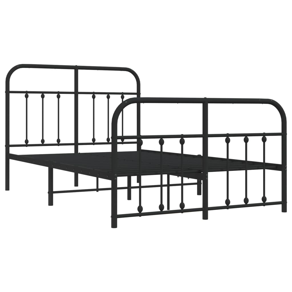Metal Bed Frame without Mattress with Footboard Black 120x190cm