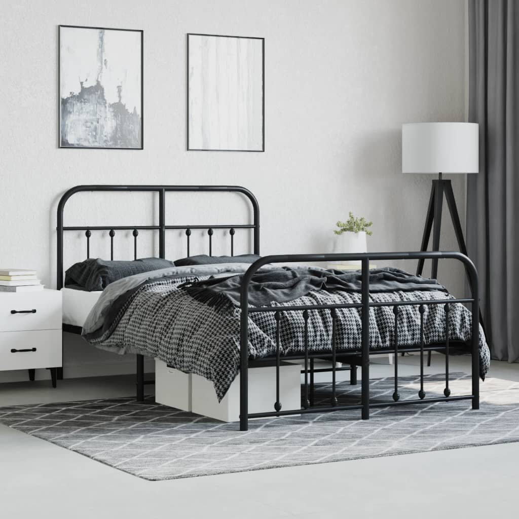 Metal Bed Frame without Mattress with Footboard Black 120x190cm