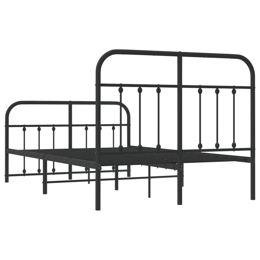 Metal Bed Frame without Mattress with Footboard Black 120x190cm