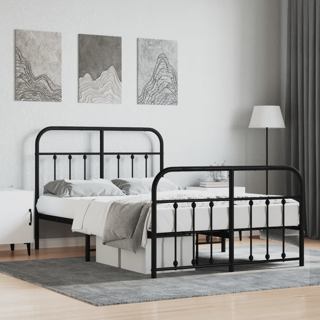 Metal Bed Frame without Mattress with Footboard Black 120x190cm