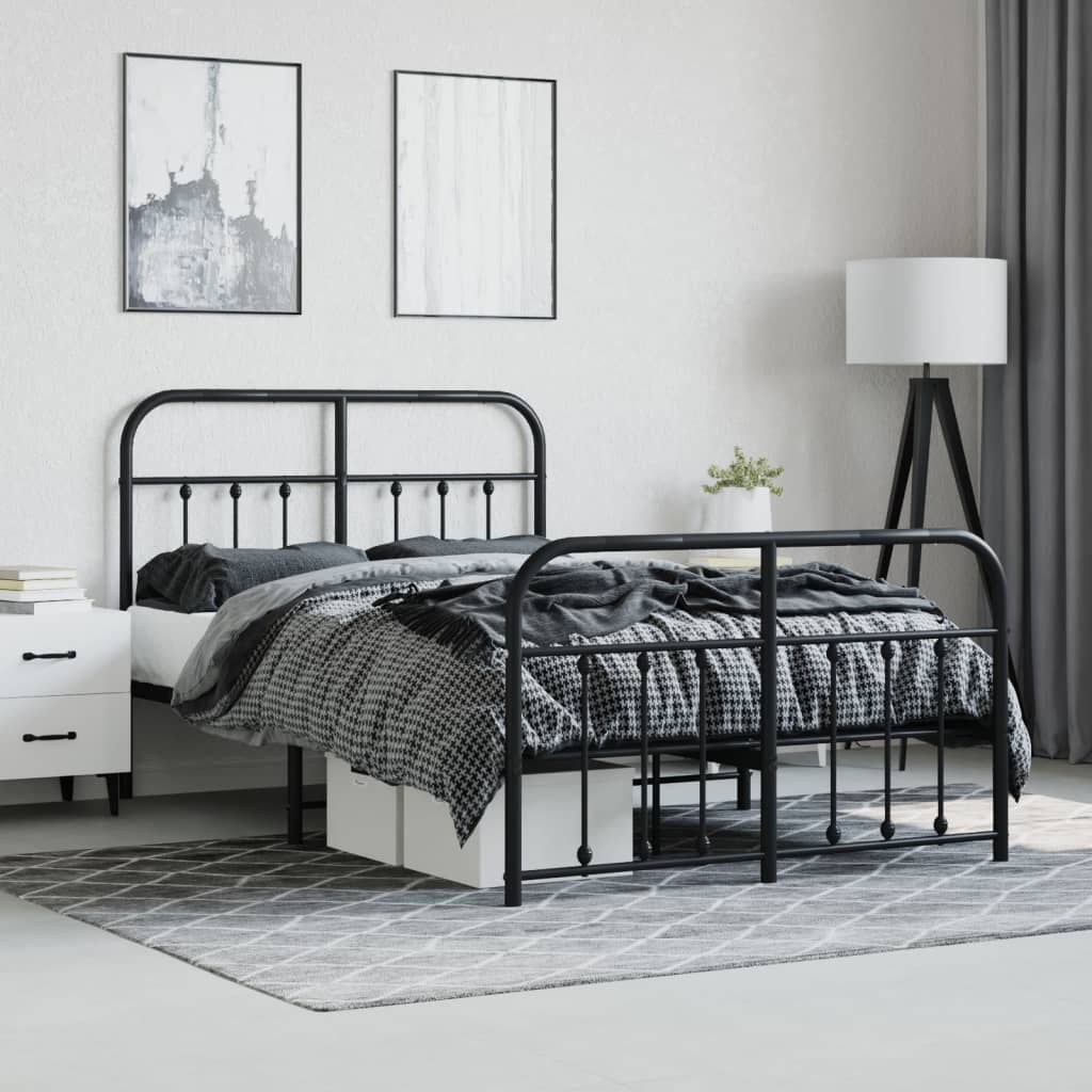 Metal Bed Frame without Mattress with Footboard Black 120x200cm