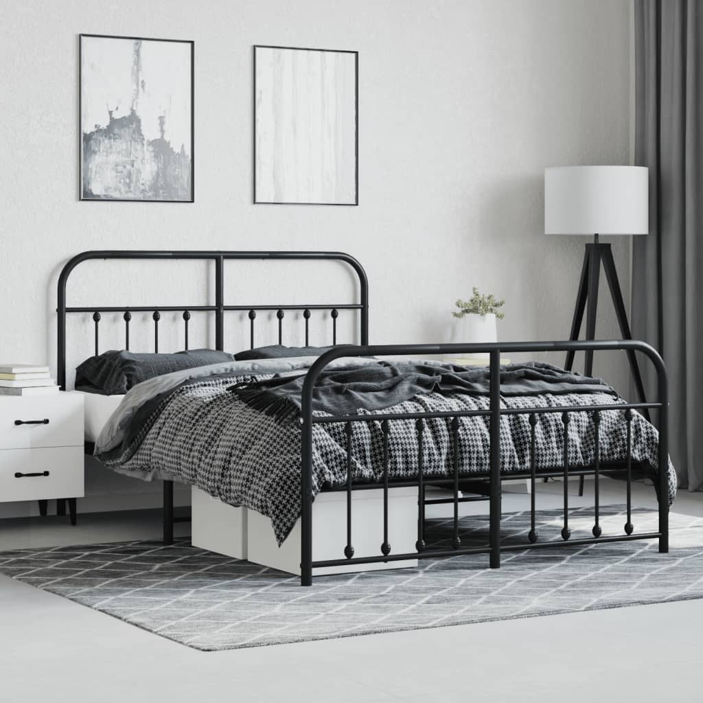 Metal Bed Frame without Mattress with Footboard Black 140x200cm