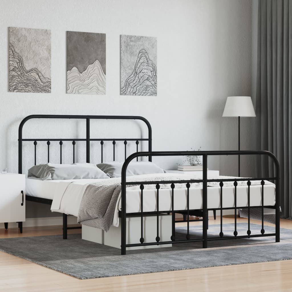 Metal Bed Frame without Mattress with Footboard Black 140x200cm
