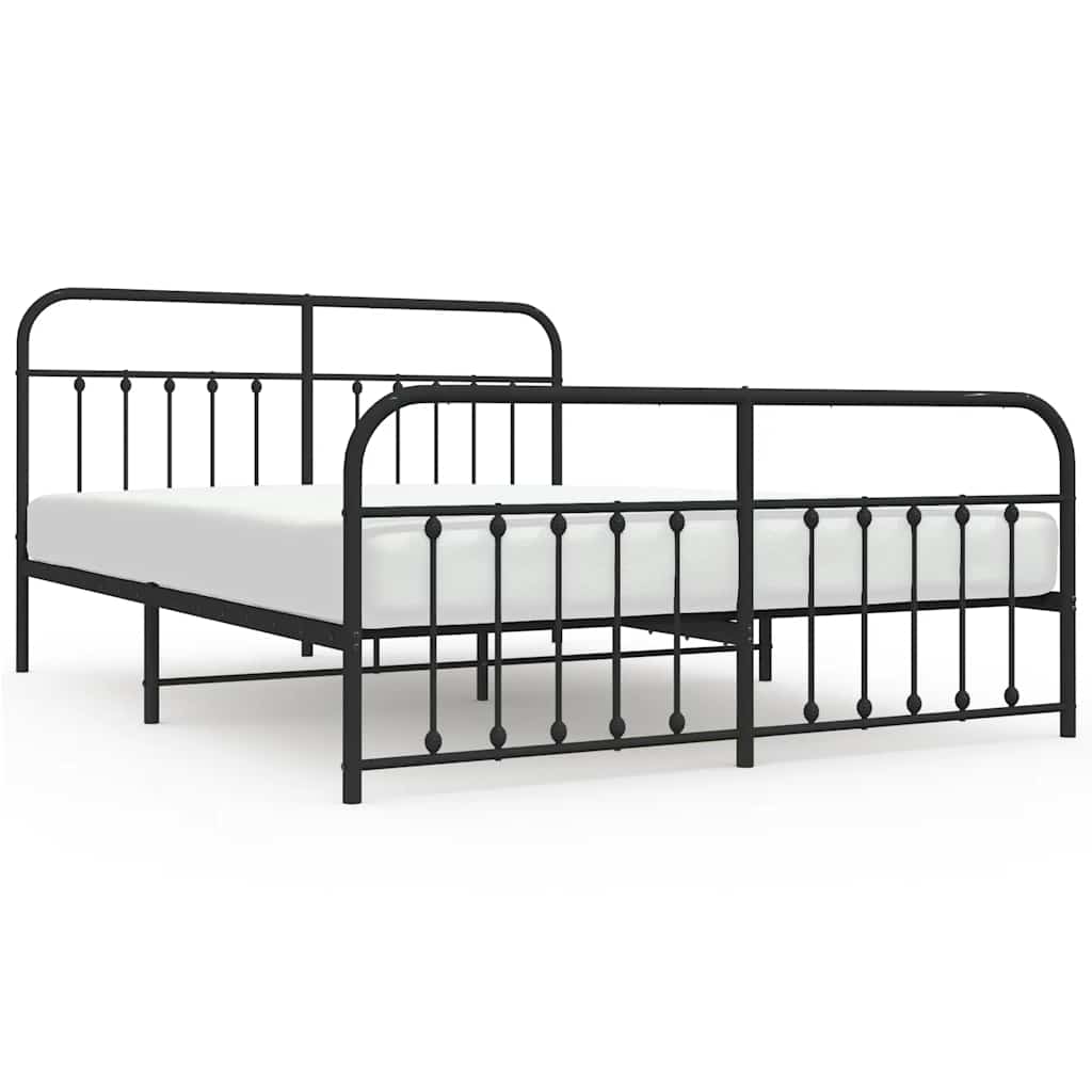 Metal Bed Frame without Mattress with Footboard Black 180x200cm