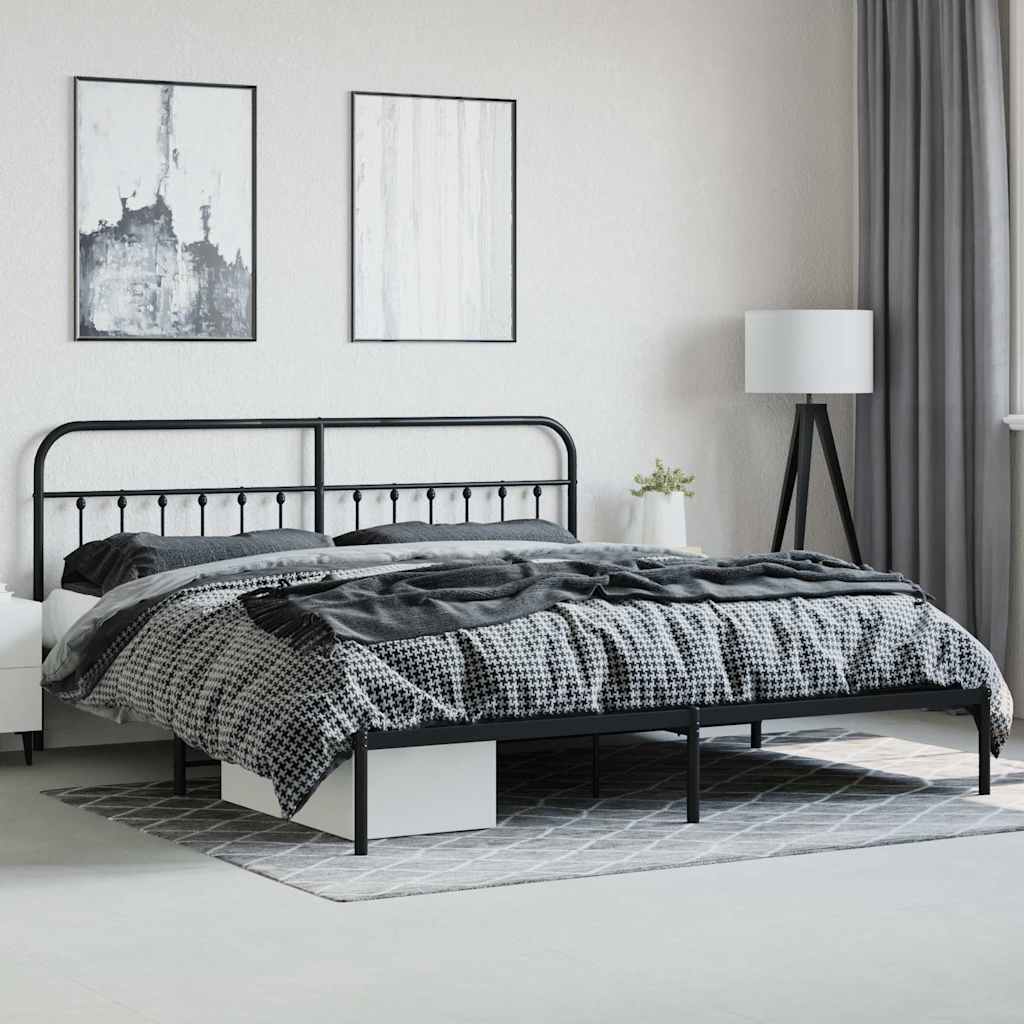 Metal Bed Frame without Mattress with Footboard Black 180x200cm