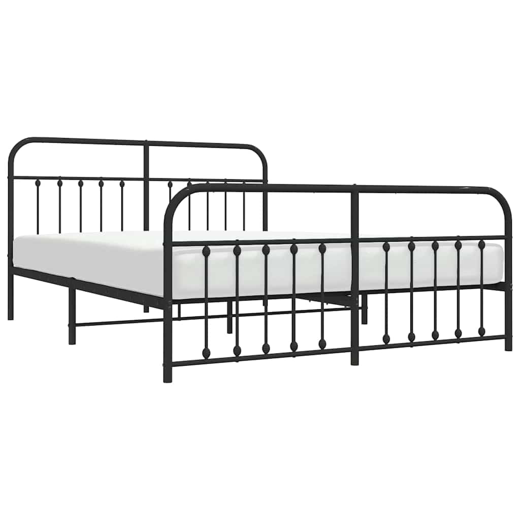 Metal Bed Frame without Mattress with Footboard Black 180x200cm