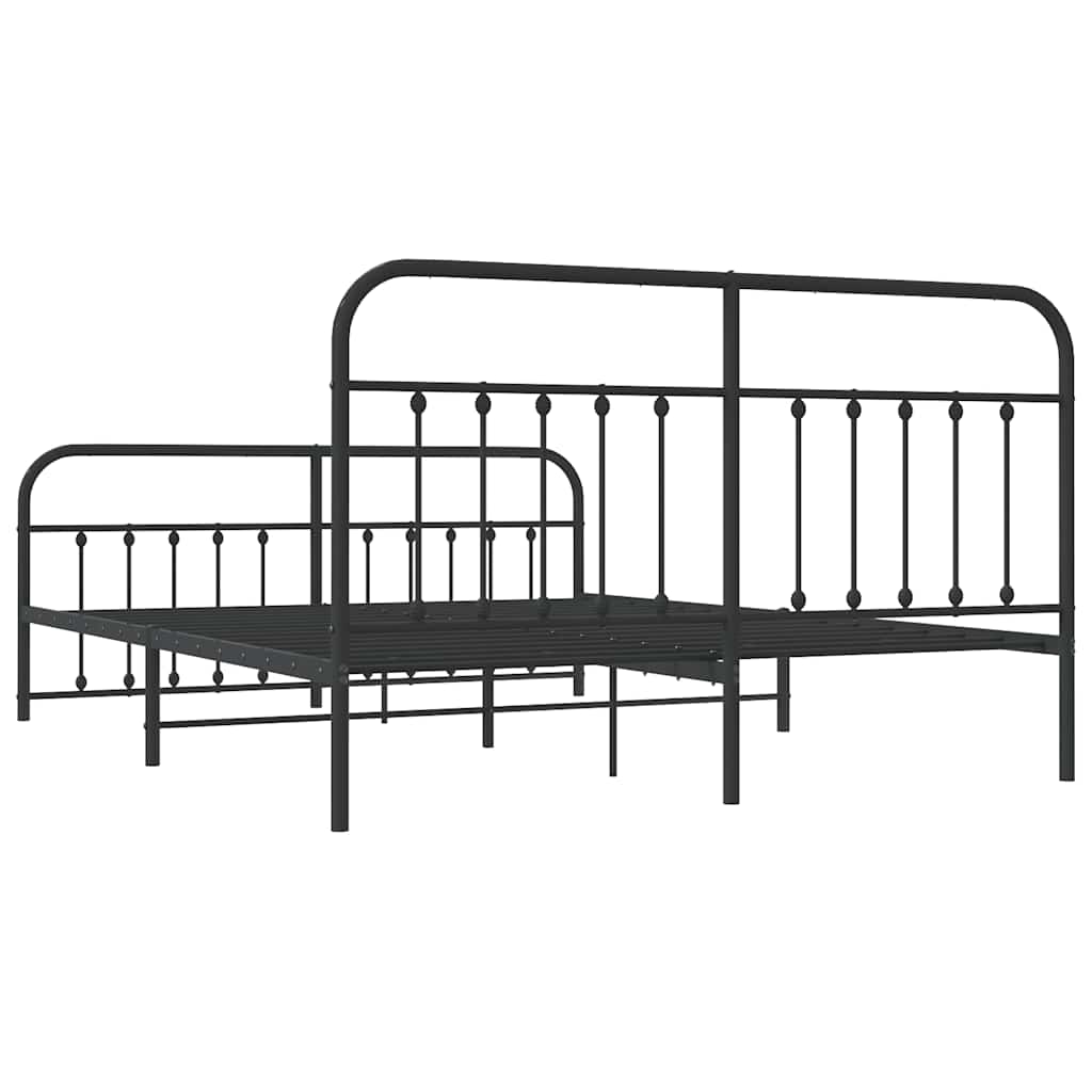 Metal Bed Frame without Mattress with Footboard Black 180x200cm