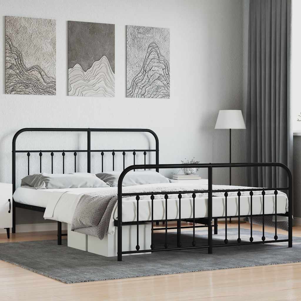 Metal Bed Frame without Mattress with Footboard Black 180x200cm