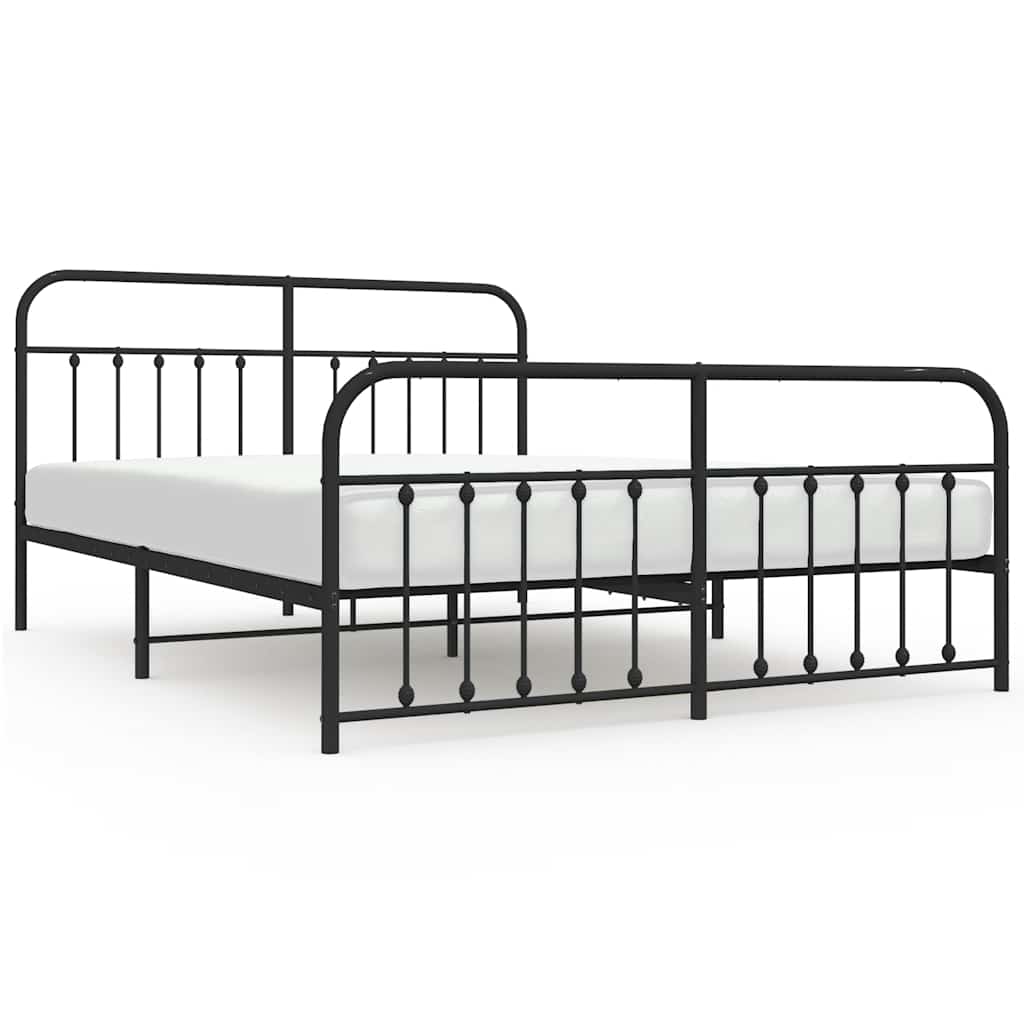 Metal Bed Frame without Mattress with Footboard Black 183x213cm