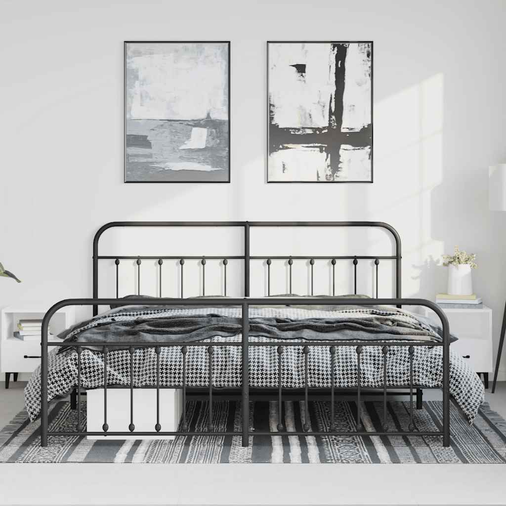 Metal Bed Frame without Mattress with Footboard Black 183x213cm