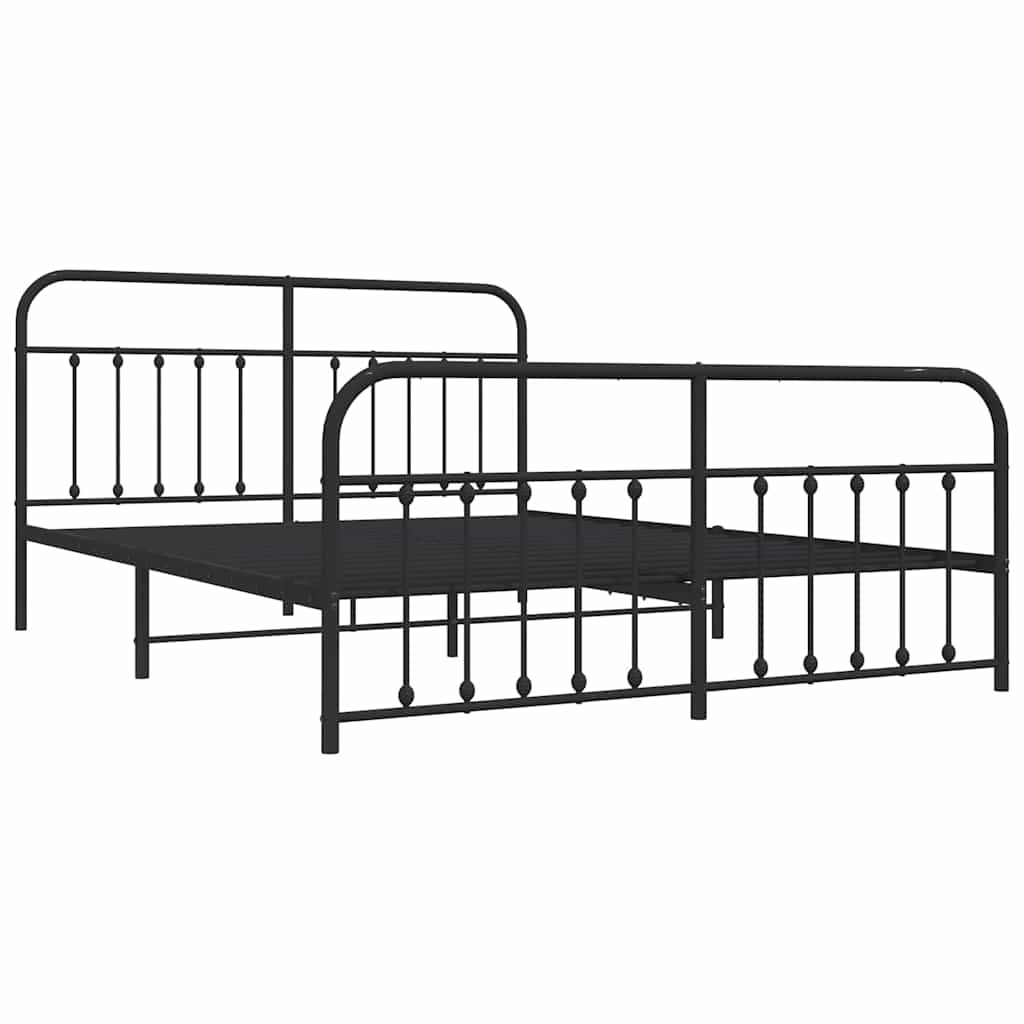 Metal Bed Frame without Mattress with Footboard Black 183x213cm