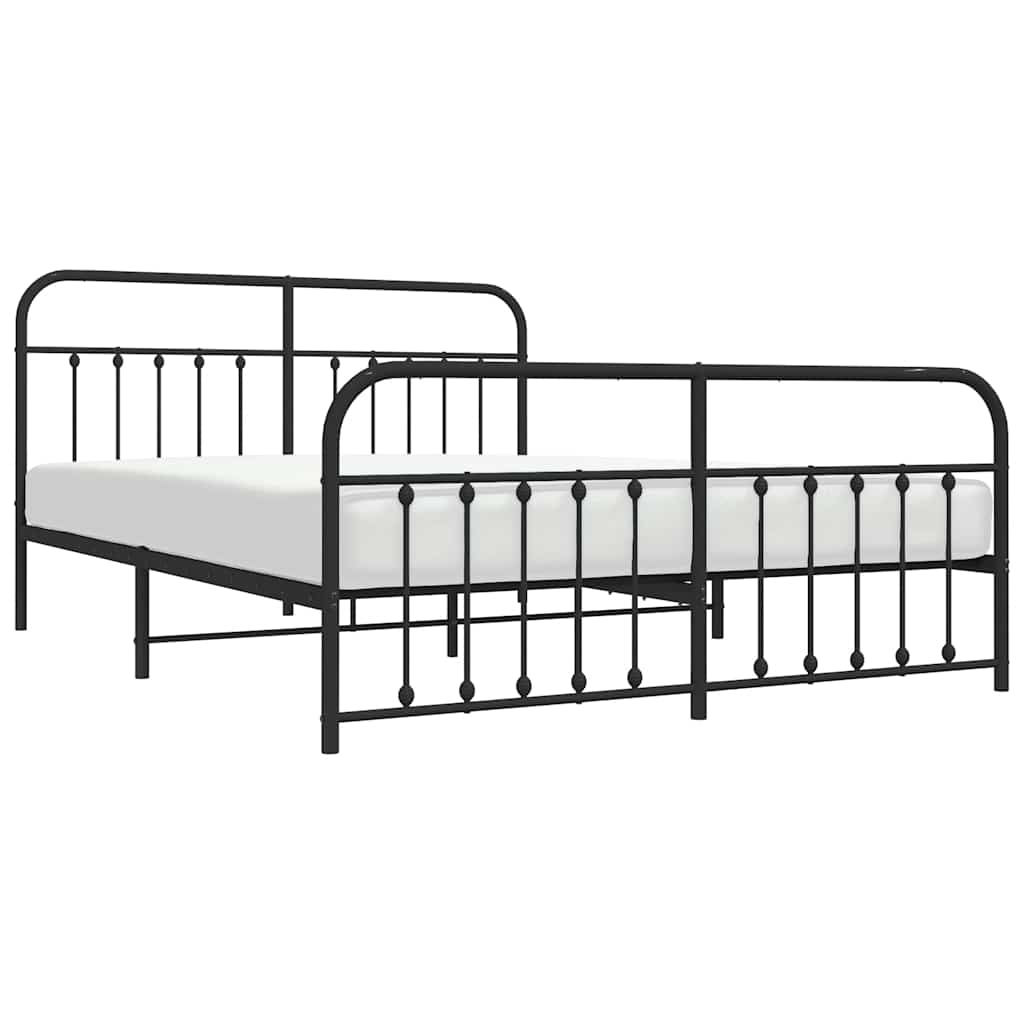 Metal Bed Frame without Mattress with Footboard Black 183x213cm