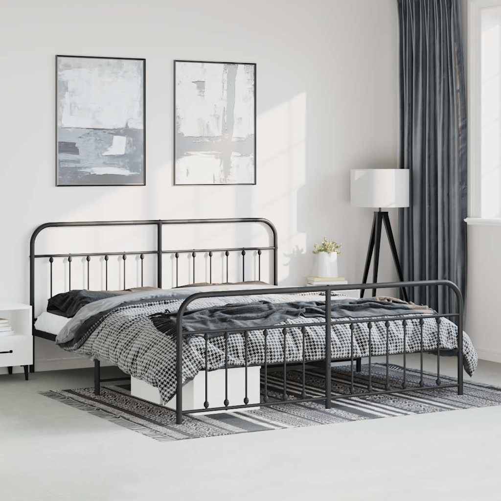 Metal Bed Frame without Mattress with Footboard Black 183x213cm