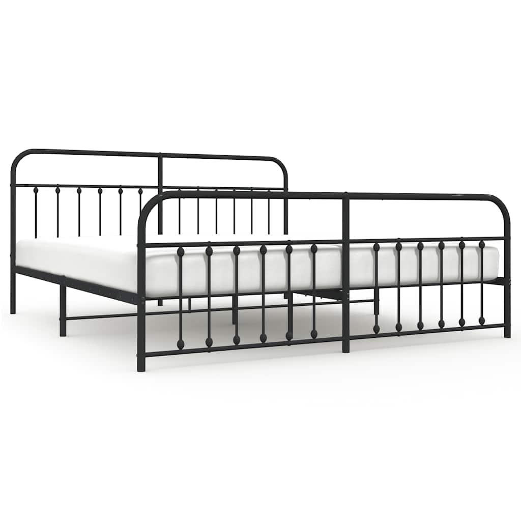 Metal Bed Frame without Mattress with Footboard Black 193x203cm