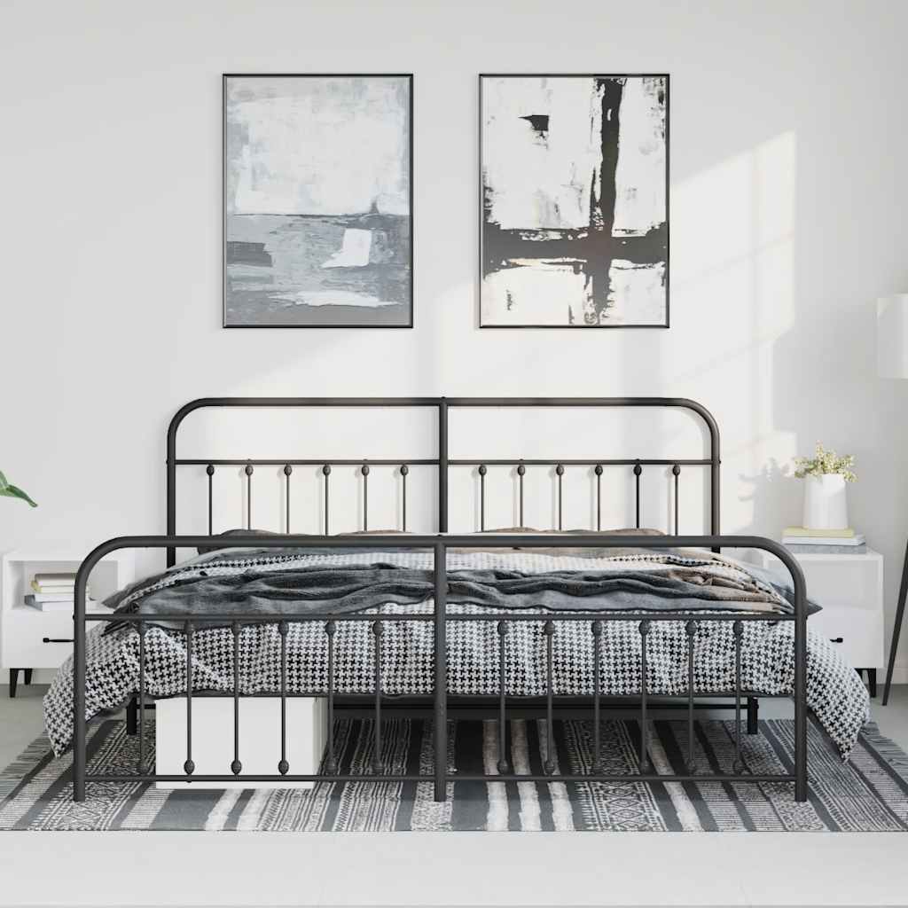 Metal Bed Frame without Mattress with Footboard Black 193x203cm