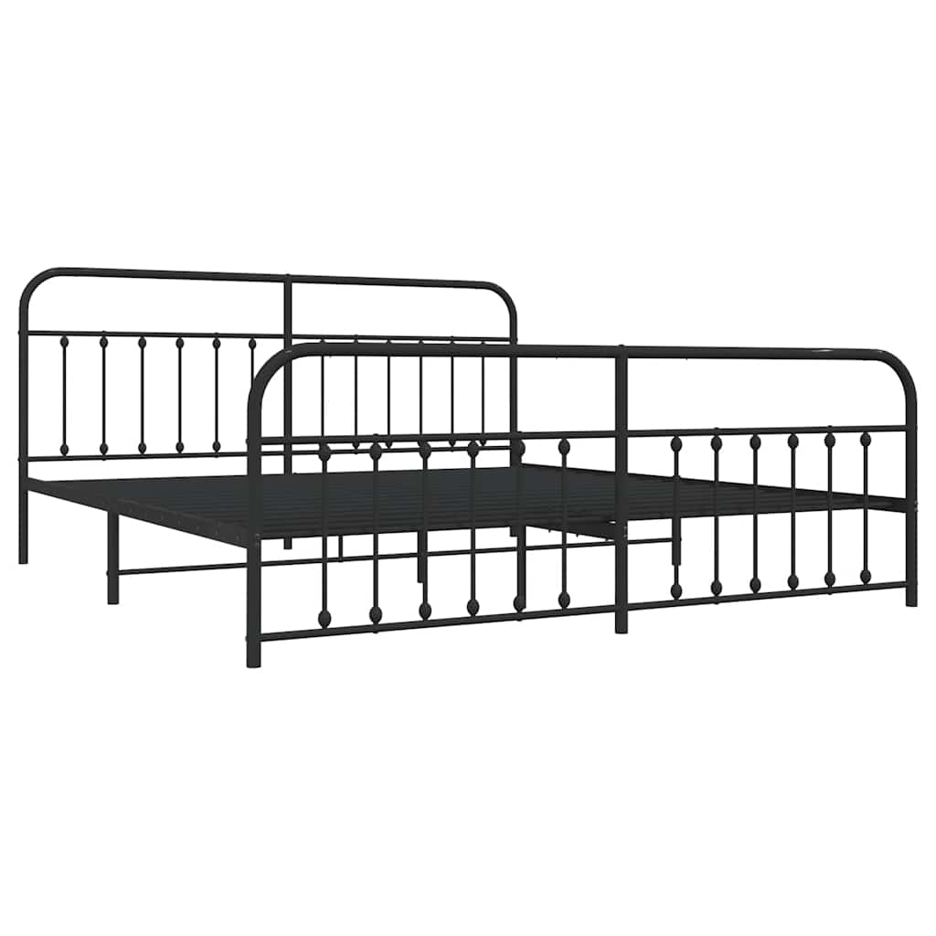Metal Bed Frame without Mattress with Footboard Black 193x203cm