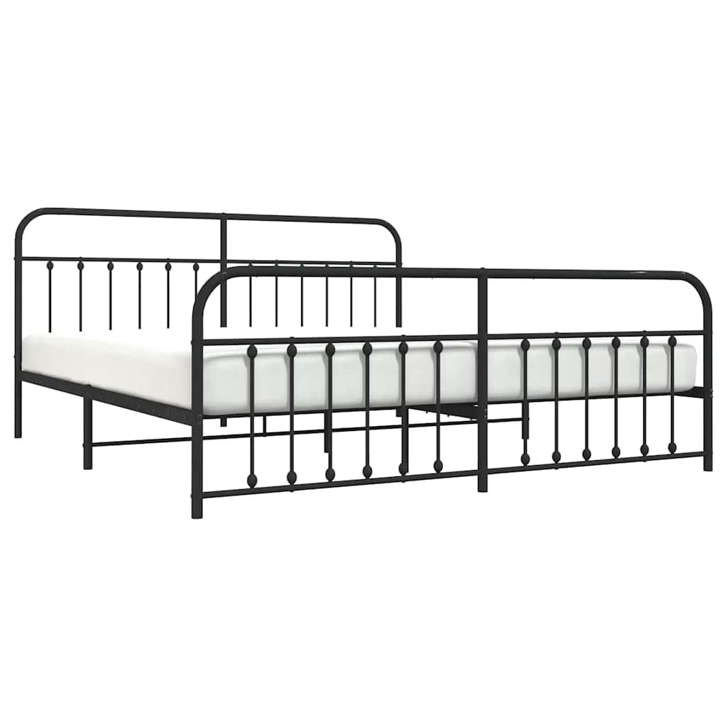 Metal Bed Frame without Mattress with Footboard Black 193x203cm
