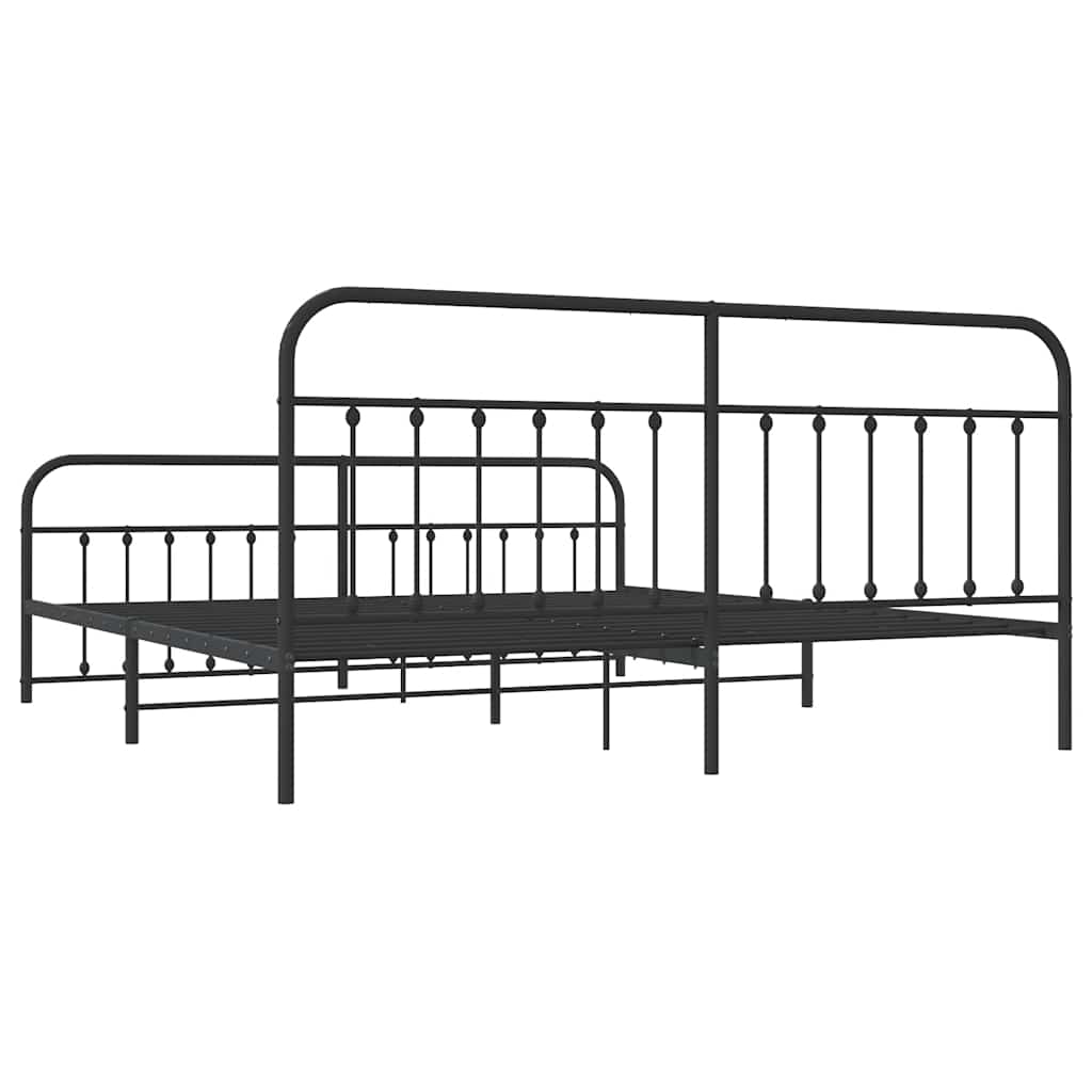 Metal Bed Frame without Mattress with Footboard Black 193x203cm