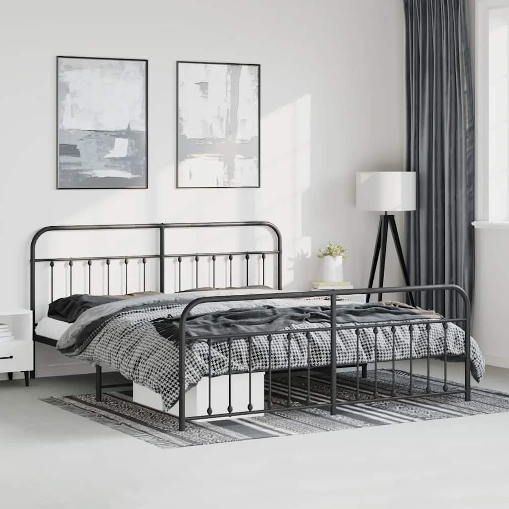 Metal Bed Frame without Mattress with Footboard Black 193x203cm