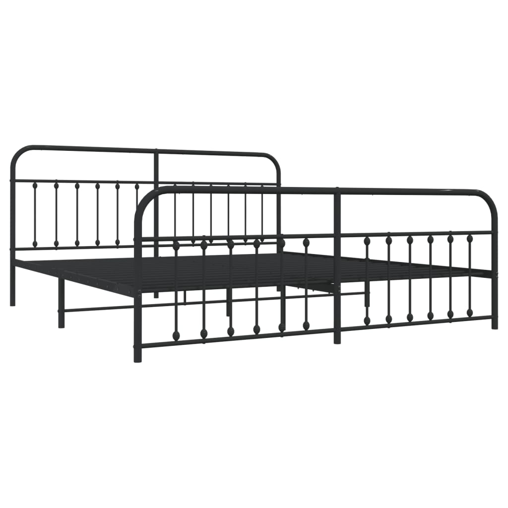 Metal Bed Frame without Mattress with Footboard Black 200x200cm