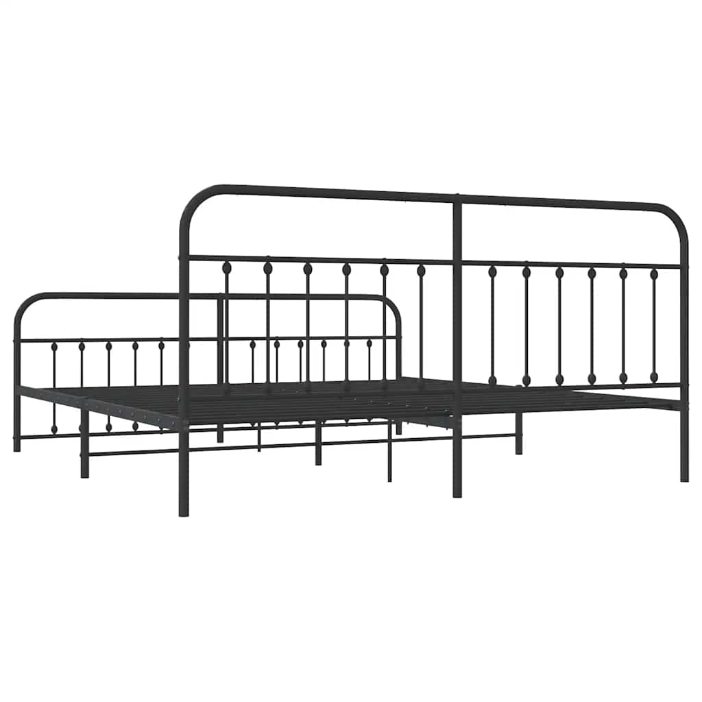 Metal Bed Frame without Mattress with Footboard Black 200x200cm