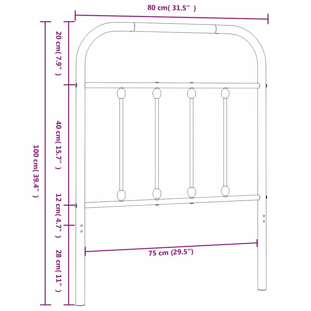Metal Headboard Black 75 cm