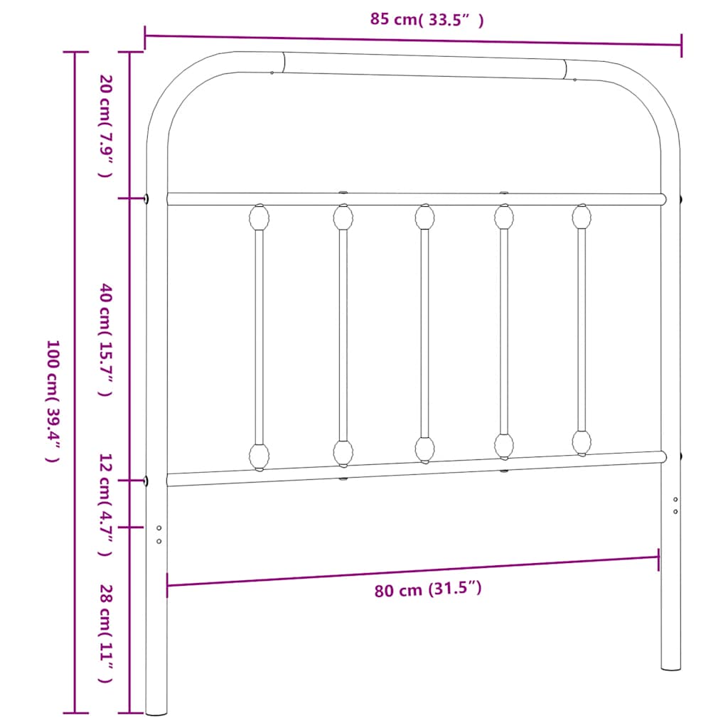 Metal Headboard Black 80 cm