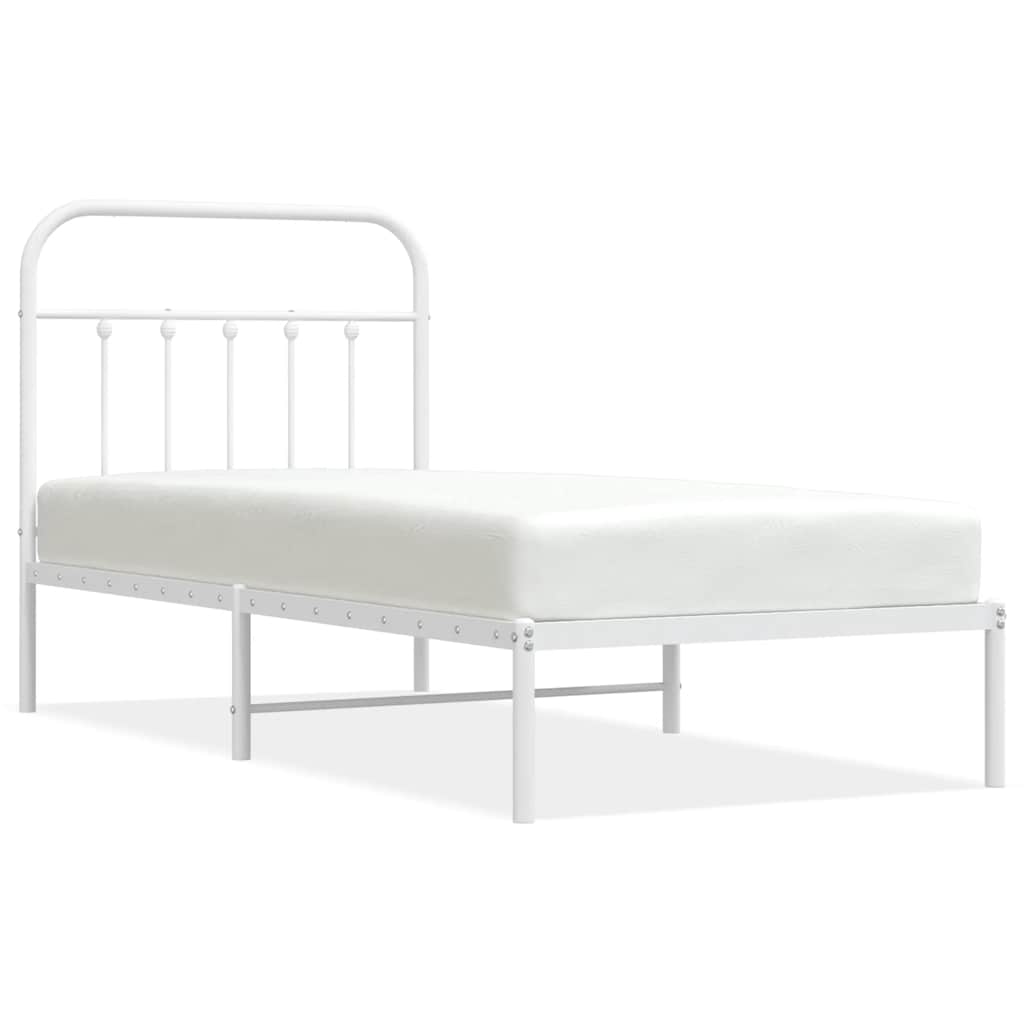 Metal Bed Frame without Mattress with Headboard White 90x190cm