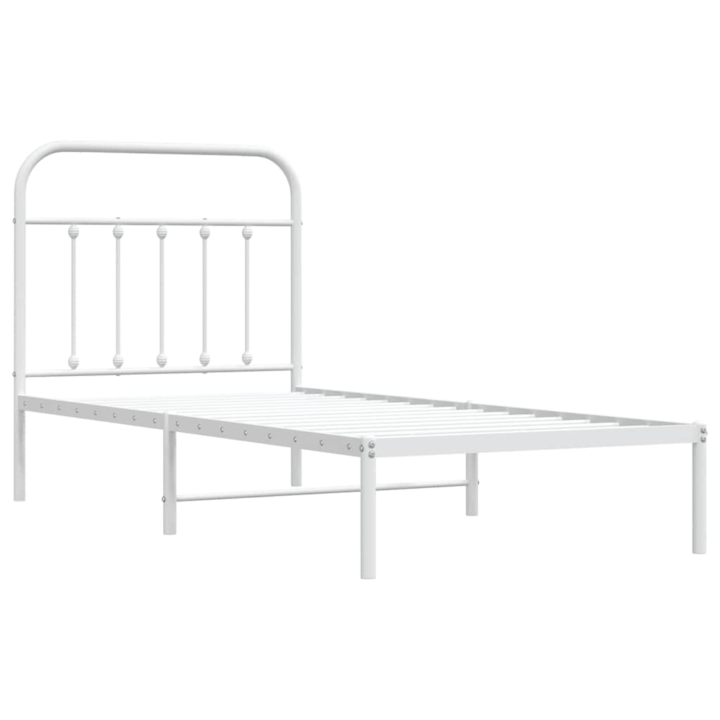 Metal Bed Frame without Mattress with Headboard White 90x190cm