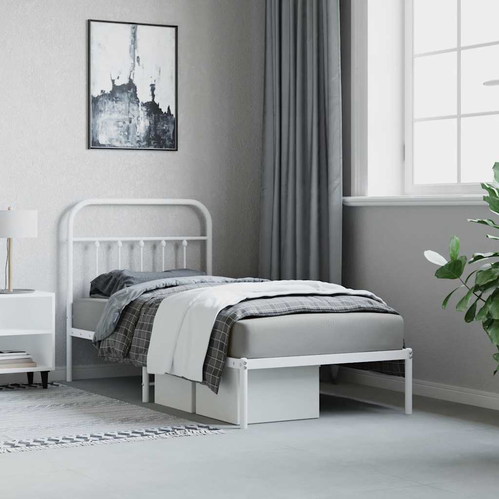 Metal Bed Frame without Mattress with Headboard White 90x190cm