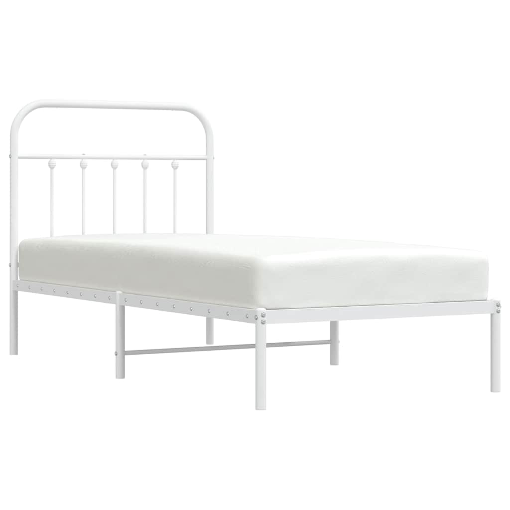 Metal Bed Frame without Mattress with Headboard White 90x190cm