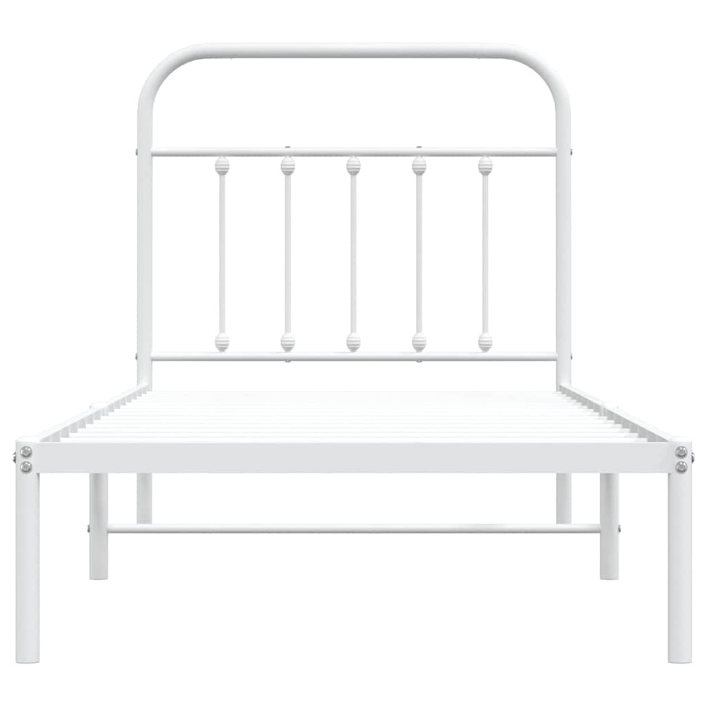 Metal Bed Frame without Mattress with Headboard White 90x190cm