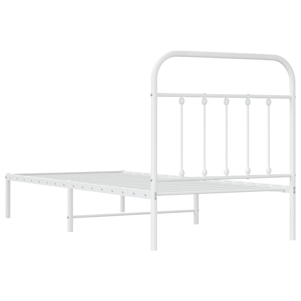 Metal Bed Frame without Mattress with Headboard White 90x190cm