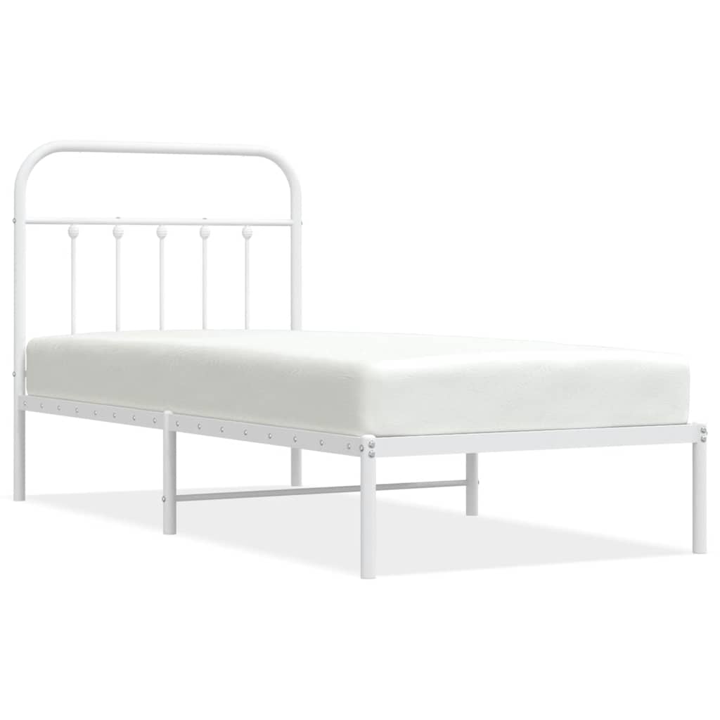 Metal Bed Frame without Mattress with Headboard White 90x200cm
