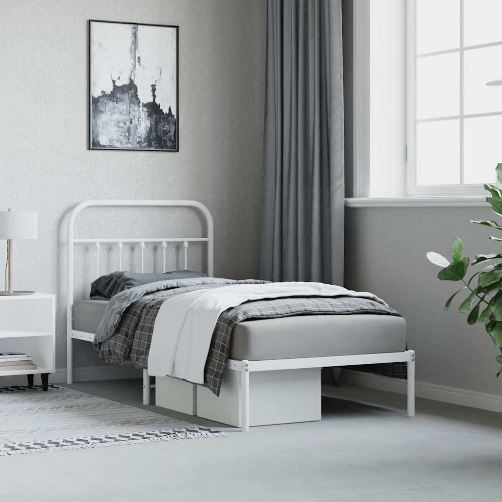 Metal Bed Frame without Mattress with Headboard White 90x200cm