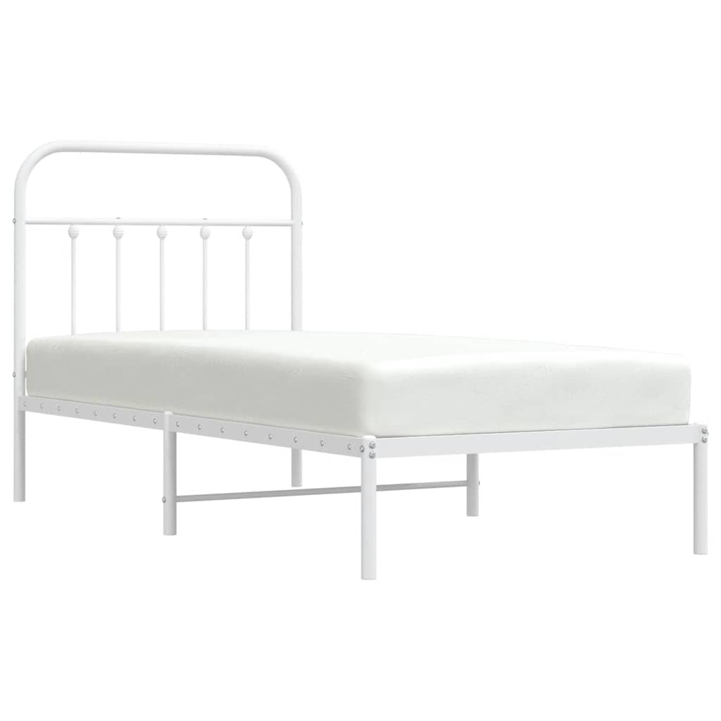 Metal Bed Frame without Mattress with Headboard White 90x200cm