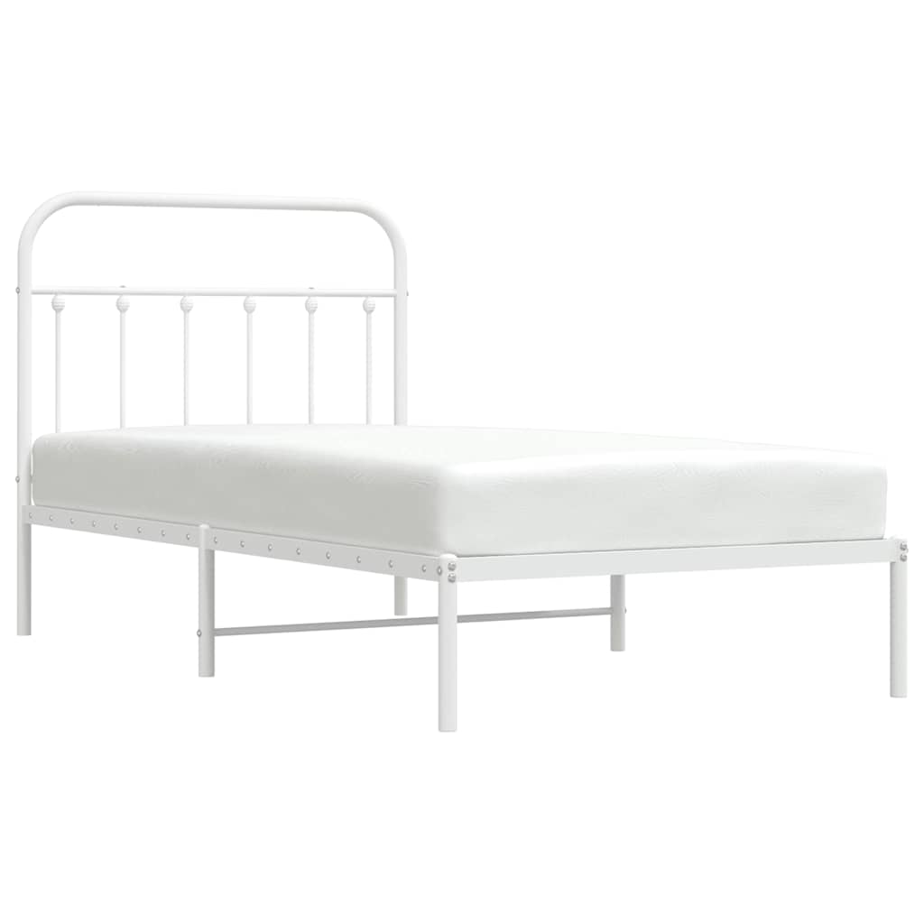Metal Bed Frame without Mattress with Headboard White 100x190cm