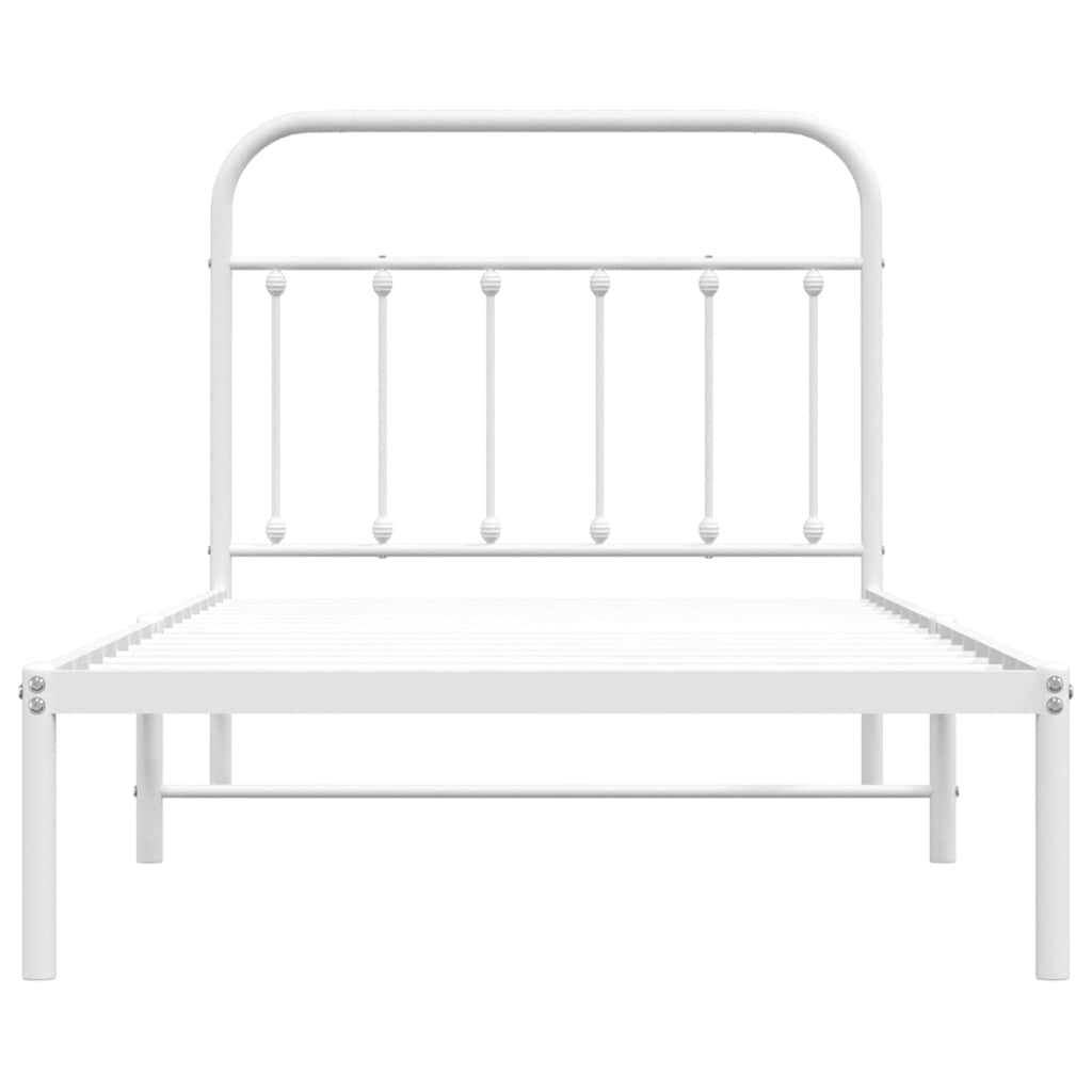 Metal Bed Frame without Mattress with Headboard White 100x190cm