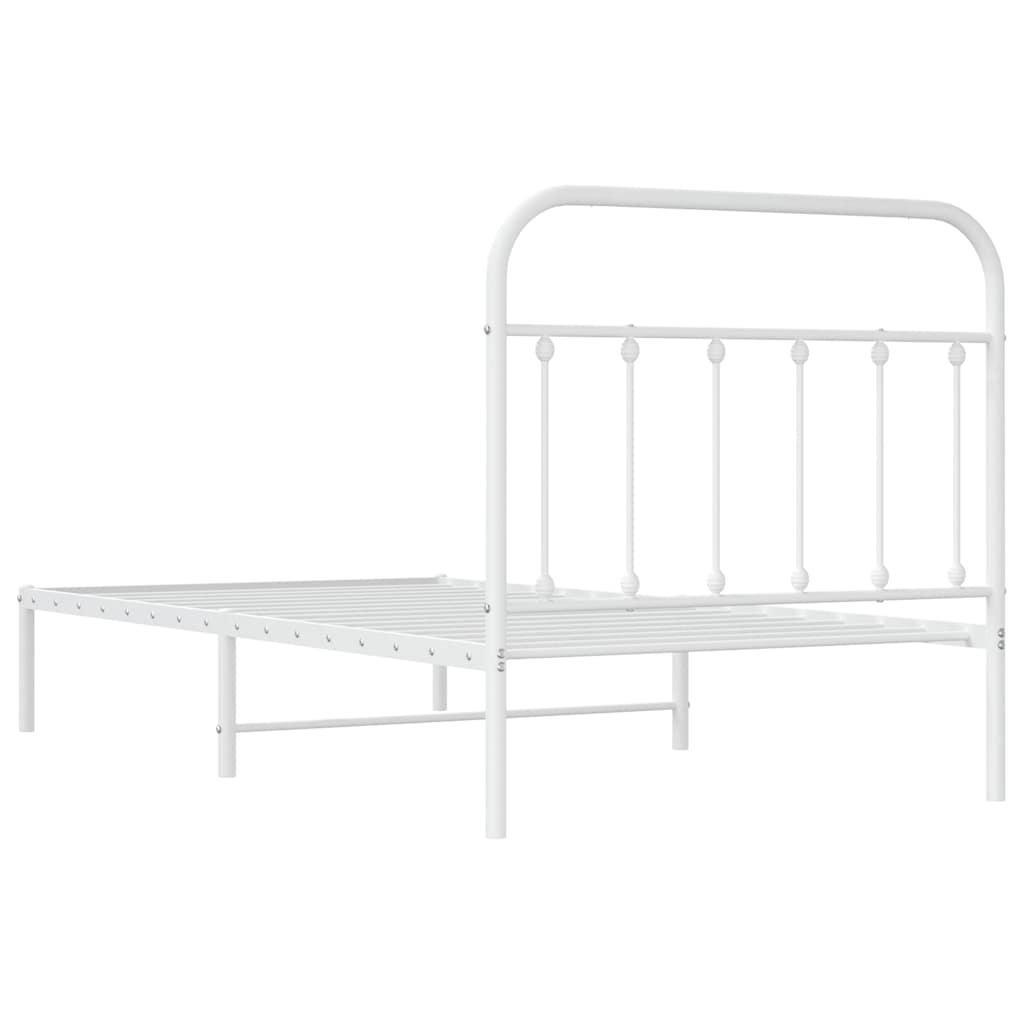 Metal Bed Frame without Mattress with Headboard White 100x190cm