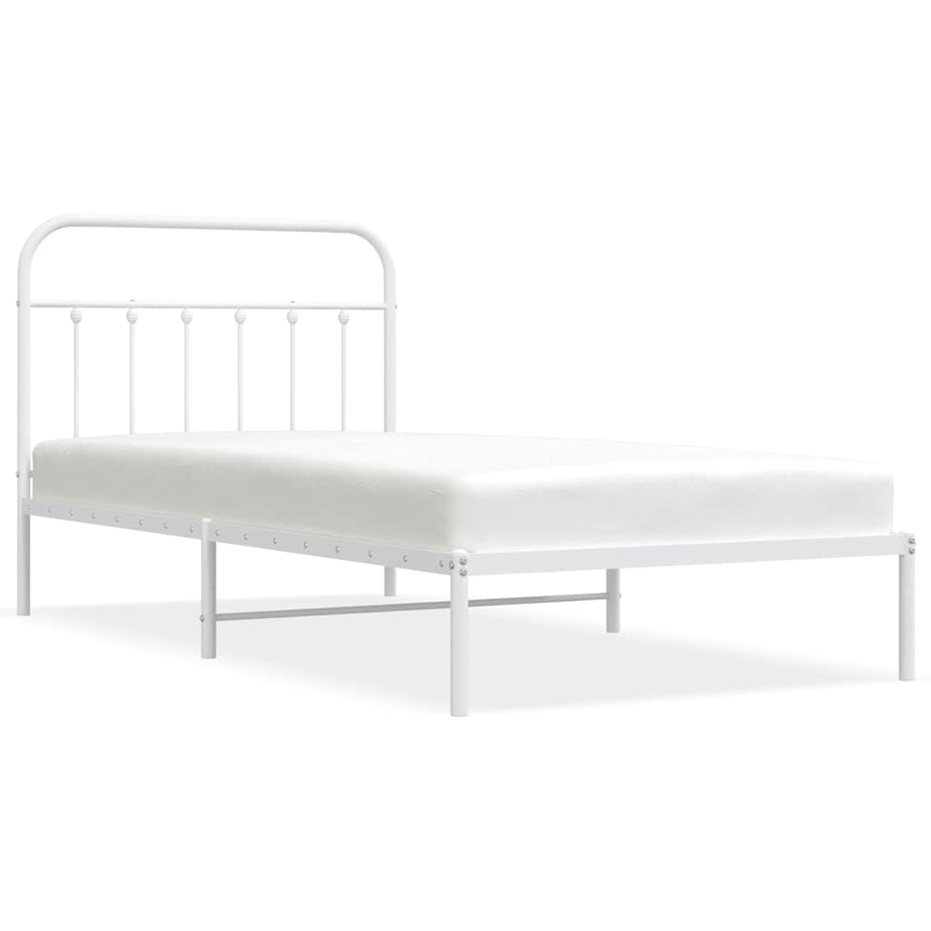 Metal Bed Frame without Mattress with Headboard White 100x200cm