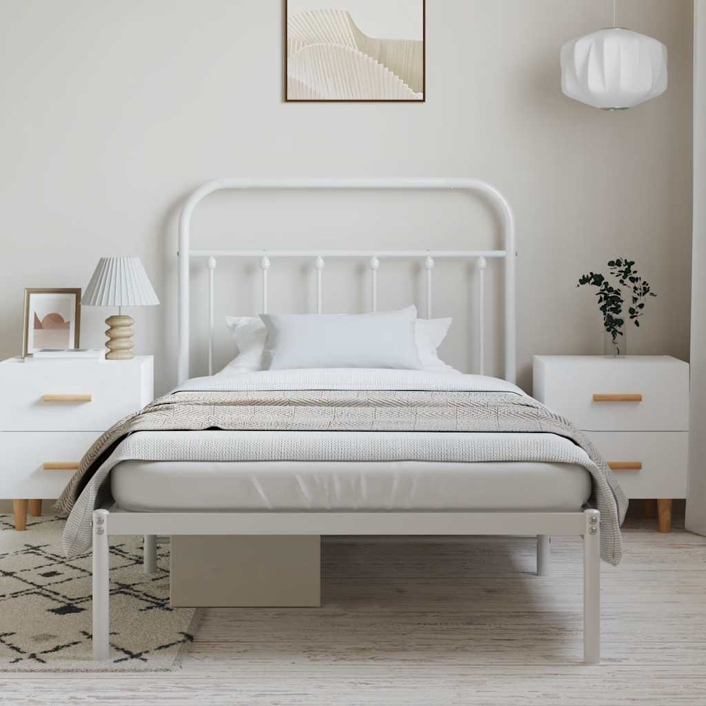 Metal Bed Frame without Mattress with Headboard White 100x200cm