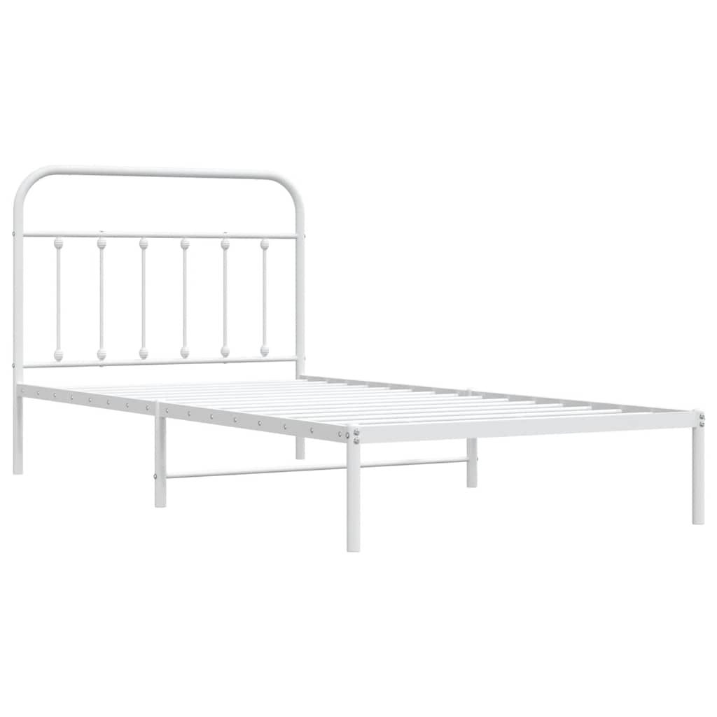 Metal Bed Frame without Mattress with Headboard White 100x200cm