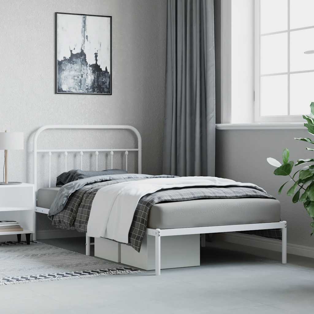 Metal Bed Frame without Mattress with Headboard White 100x200cm