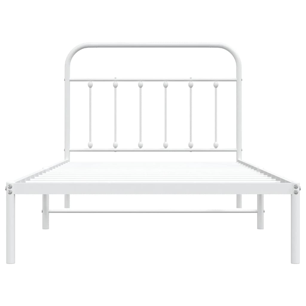 Metal Bed Frame without Mattress with Headboard White 100x200cm