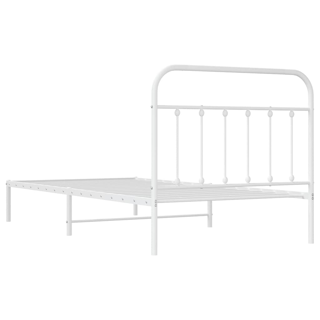 Metal Bed Frame without Mattress with Headboard White 100x200cm