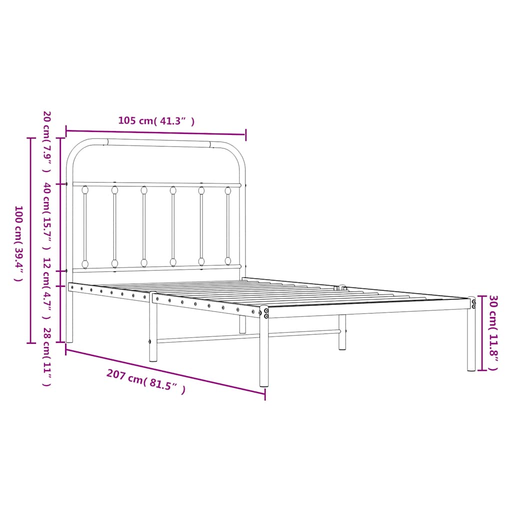 Metal Bed Frame without Mattress with Headboard White 100x200cm